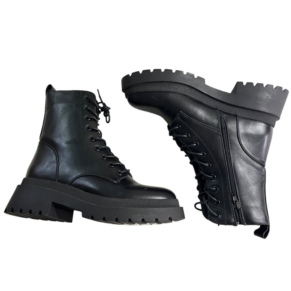 New Look combat boots chunky heel platform side zip sz 40 or US 9